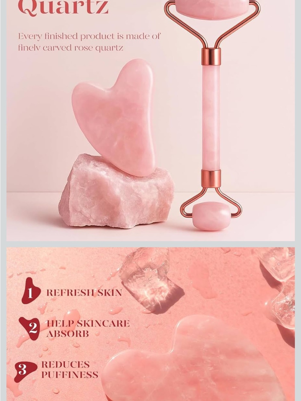 Like New: Facial Roller & Gua Sha Set - Pink quartz